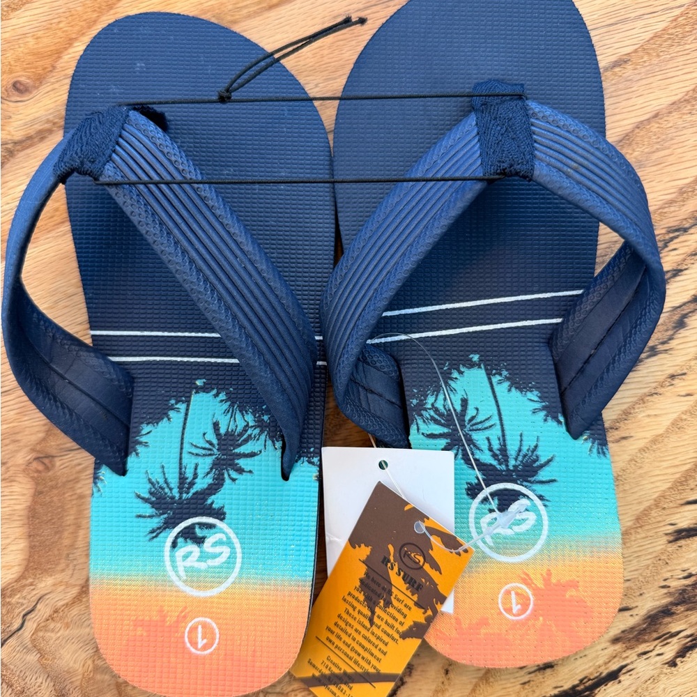 Kids Tropical Blue Gradient Flip Flops